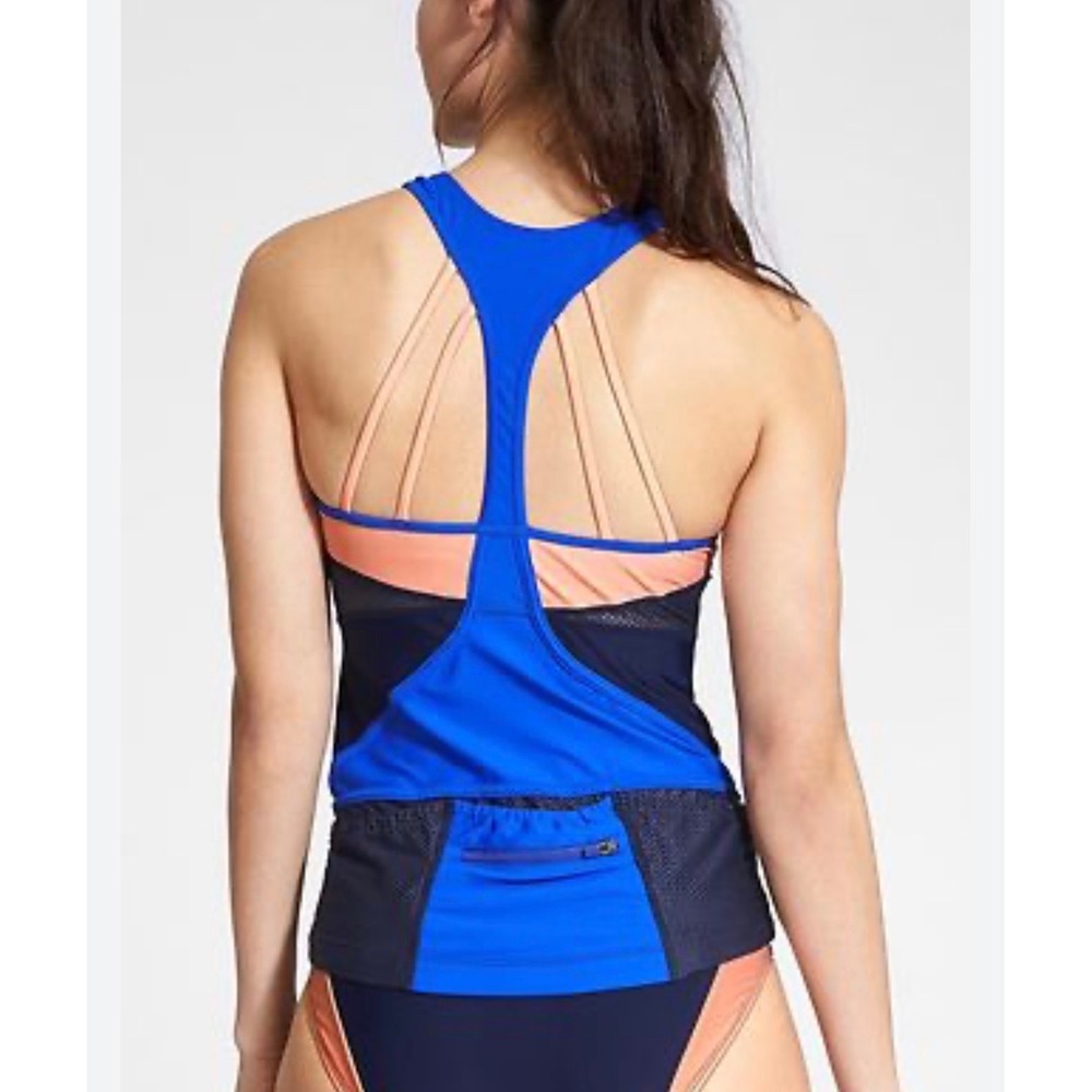 Athleta Tri-ssential Loose Tankini Swim Top Womens Medium Navy Blue Coral